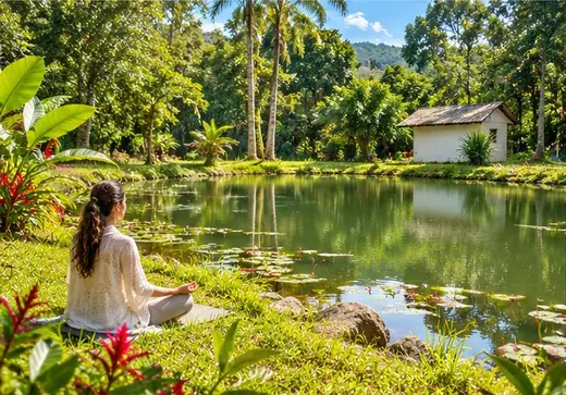 Lago e natureza do Ashram em Terra de Areia
